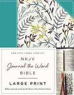 NKJV. Journal the Word Bible. Large Print. Cloth over Board. Blue Floral. Red Letter Edition: Reflect. Journal. or Create Art Next to Your Favorite