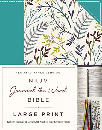 NKJV. Journal the Word Bible. Large Print. Cloth over Board. Blue Floral. Red Letter Edition: Reflect. Journal. or Create Art Next to Your Favorite
